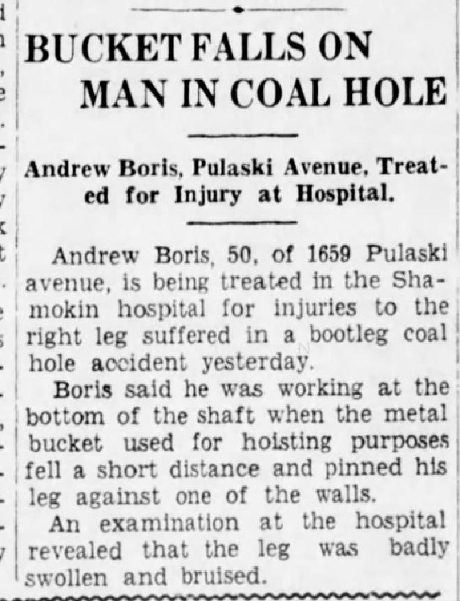 Newspaper clipping: &ldquo;Bucket Falls on Man in Coal Hole&rdquo;