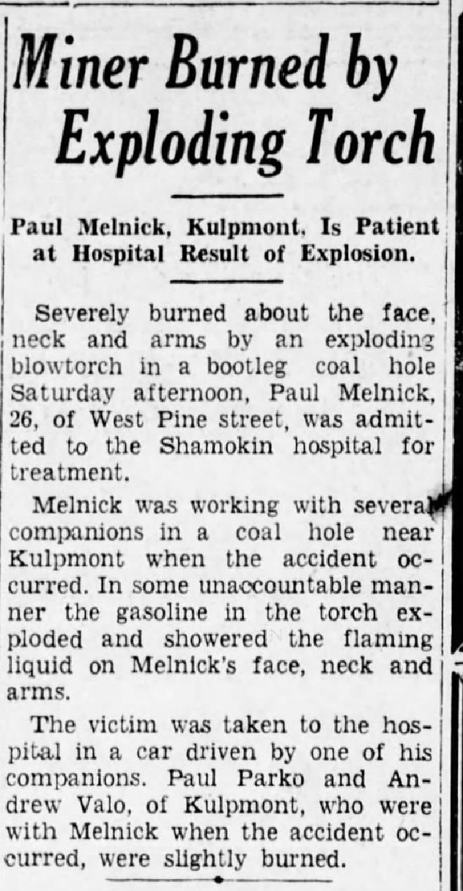 Newspaper Clipping: &ldquo;Miner Burned by Exploding Torch&rdquo;