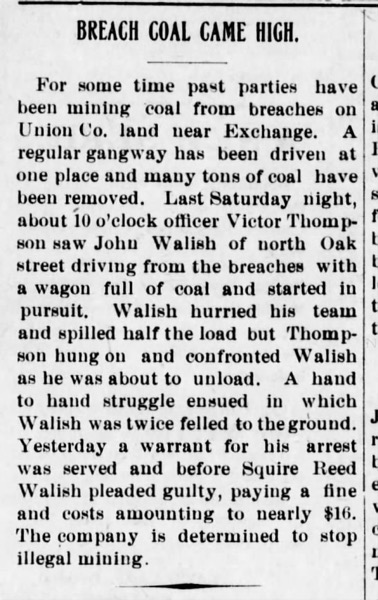 "Breach Coal Game High" newspaper clipping